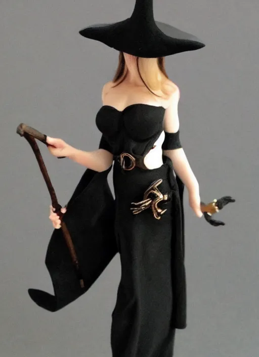 Prompt: Image on the store website, eBay, Full body, Detailed Miniature of a beautiful female sorceress, dress in black, tricorn hat