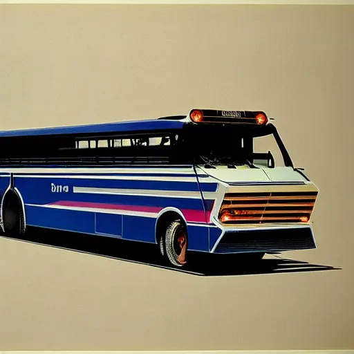 Prompt: concept art for bus with flamethrower, painted by syd mead, high quality