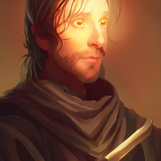 Image similar to J.R.R. Tolkien as Aragorn, ambient lighting, 4k, anime key visual, lois van baarle, ilya kuvshinov, rossdraws, artstation