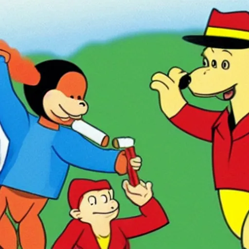 Image similar to curious george smoking crack