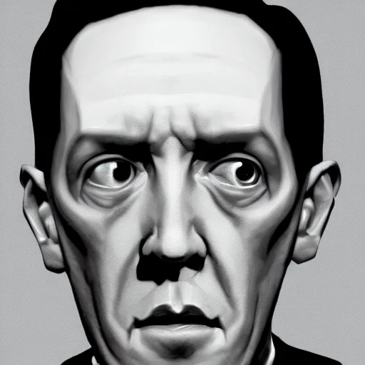 Prompt: h p lovecraft holding up an eye during an interview, artstation, detailed