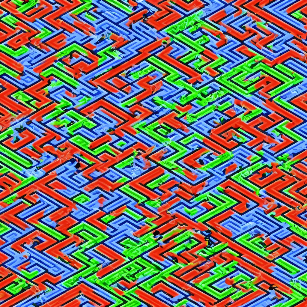 Image similar to wimmelbilder maze made of space invaders, arcade, 8 - bit, isometric, very sharp