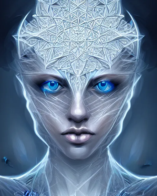 Image similar to concept art, crystal flower portrait, soft grey and blue natural light, intricate, highly detailed dark art, digital painting, artstation, concept art, smooth, sharp focus, illustration, symmetry!