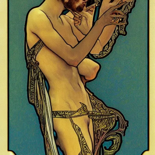 Image similar to lizard lizard lizard lizard jesus, close up, by alphonse mucha