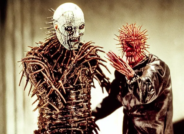 Image similar to a disgusting vile cenobite eating a man, cult horror, hellraiser inspired by The Thing, mcfarlane, clive barker, by Cronenberg and greg nicotero