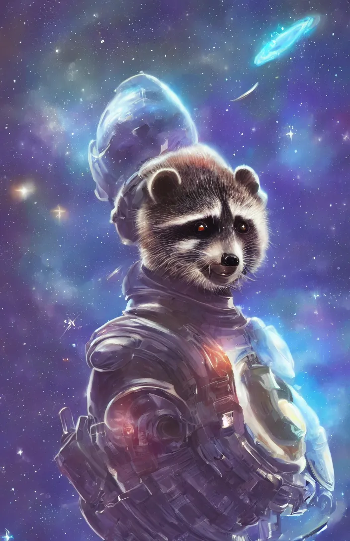 Image similar to A digital concept art painting a space cosmic racoon in the stars, space art concept