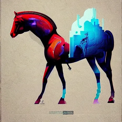 Image similar to a graph style gauche impasto, the horse is not mine, steampunk art by james gilleard, cgsociety, retrofuturism, synthwave, retrowave, outrun, hyper realistic.