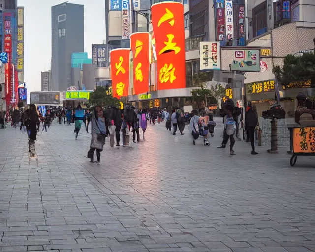 Prompt: poop emoji in the streets of beijing at twilight dslr photo