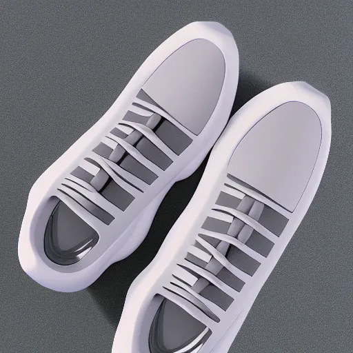 Prompt: hyper realistic complex 3 d yezzy sneakers, blender, lighting wide shot