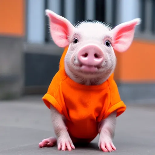 Image similar to cute mini pig wearing orange inmate clothes