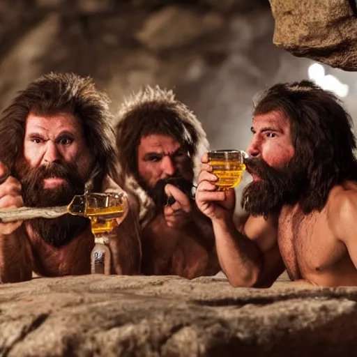 Prompt: cavemen in suites chugging alcohol in real life, intricate, highly detailed, detailed, hyper realistic, 4 k, 8 k uhd, realistic, great detail