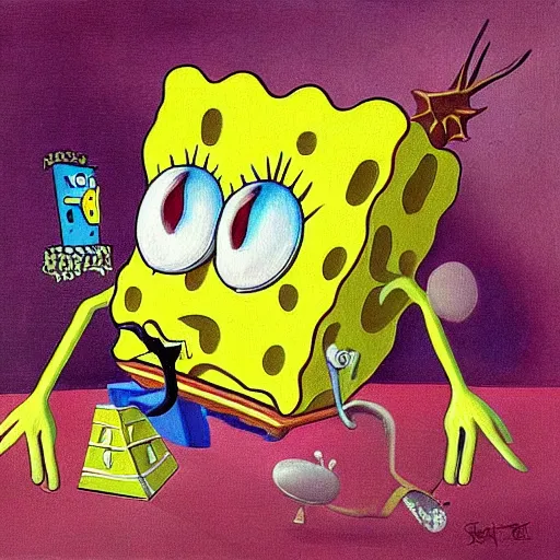 Prompt: a surreal painting of spongebob squarepants by salvador dali, finely detailed