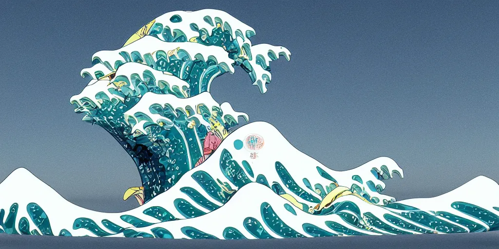 Prompt: A sculpture of ice cream shaped like the great wave off kanagawa, 4K, photorealistic, 3d render