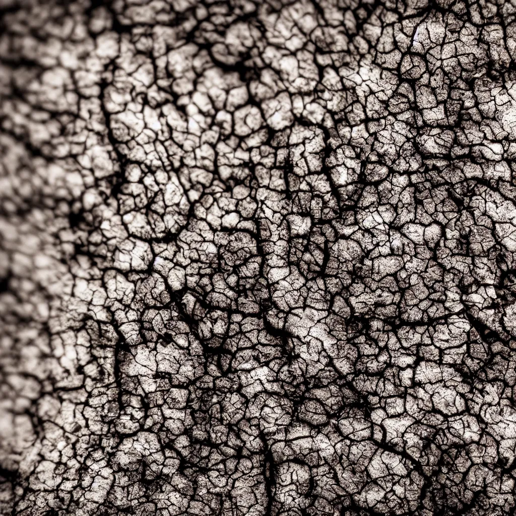 Prompt: macro of a dry and dead tree in a forest of coal and eroded stones, dust, wind, dirt, advertising photography