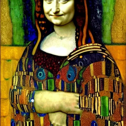 Prompt: monalisa in the style of gustav klimt!!!!!!!!!!