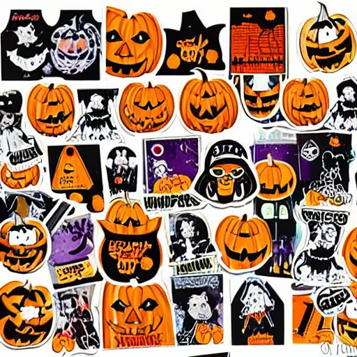 Prompt: vintage 1 9 8 0 s halloween stickers