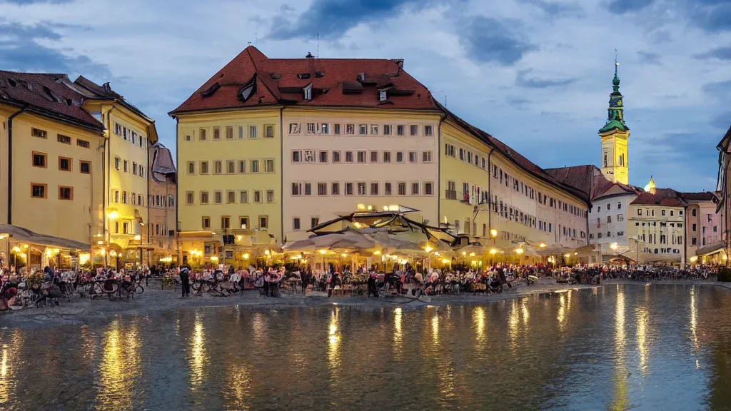 Prompt: a beautiful evening in Ljubljana Slovenia