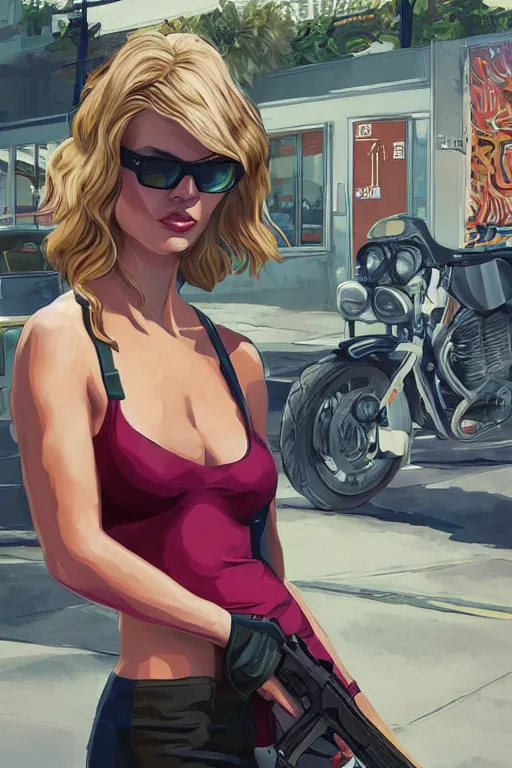 Prompt: greta in gta v, cover art by stephen bliss, artstation