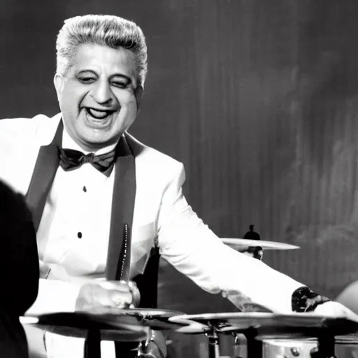 Prompt: tito puente playing the top of jeff bezos' head
