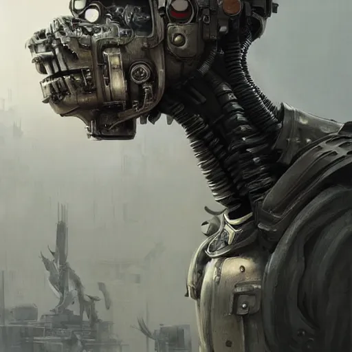 Prompt: a highly detailed epic cinematic concept art CG render digital painting artwork: dieselpunk Soviet smoking robot fused with a man. By Greg Rutkowski, Ilya Kuvshinov, WLOP, Stanley Artgerm Lau, Ruan Jia and Fenghua Zhong, trending on ArtStation, subtle muted cinematic colors, made in Maya, Blender and Photoshop, octane render, excellent composition, cinematic atmosphere, dynamic dramatic cinematic lighting, precise correct anatomy, aesthetic, very inspirational, arthouse