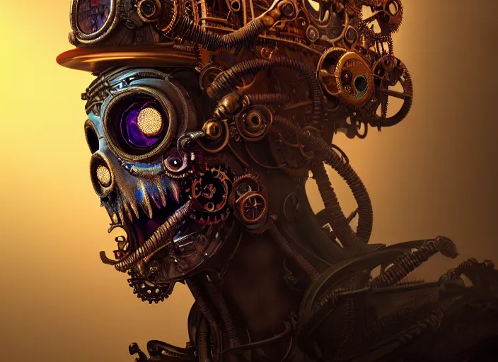 Image similar to an intricately detailed ultra - realistic unreal engine 5 rendering of a portrait of steampunk cyberpunk neon - bordered cyborg zombie phantom of the opera, concept art, intricate details, eerie, highly detailed, photorealistic, octane render, 8 k uhd art by kilian eng