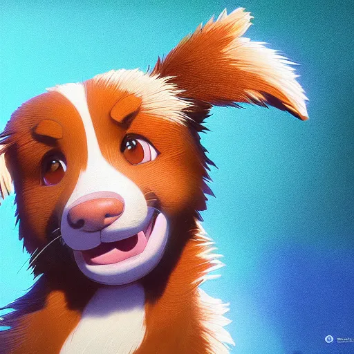 Prompt: a wholesome animation key shot of a brown australian shepherd puppy, studio ghibli, pixar and disney animation, sharp, rendered in unreal engine 5, anime key art by greg rutkowski, bloom, dramatic lighting