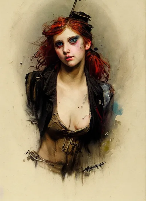 Prompt: a portrait of a pretty sewer punk young lady by adolf hiremy - hirschl