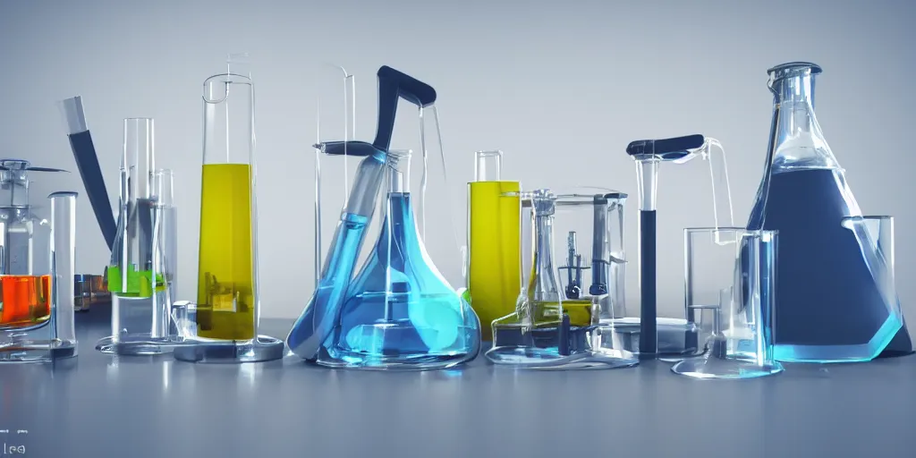 Image similar to instruments being used to mix chemicals, scientist, blender, 3d, apartment