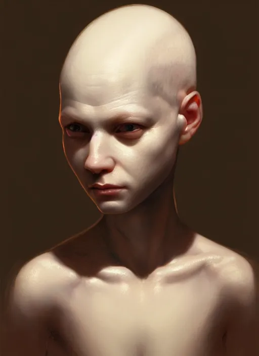 Prompt: portrait of an albino bald sick child oracle, ancient oracle, intricate, elegant, glowing lights, highly detailed, digital painting, artstation, concept art, smooth, sharp focus, art by wlop, mars ravelo and greg rutkowski
