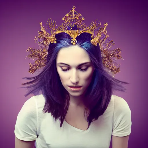 Image similar to woman with a crown of artistic synthetic brushes in her hair