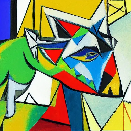 Prompt: cross between parrot and rhinoceros, digital art, painting by Picasso