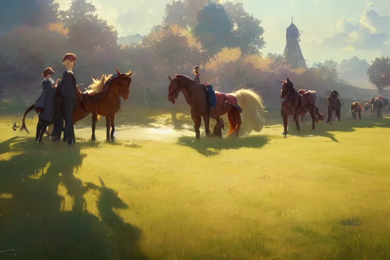 Image similar to le manege enchante, scene in an open field. key visual, conceptart, ambient lighting, highly detailed, digital painting, artstation, concept art, sharp focus, by makoto shinkai and akihiko yoshida and greg manchess