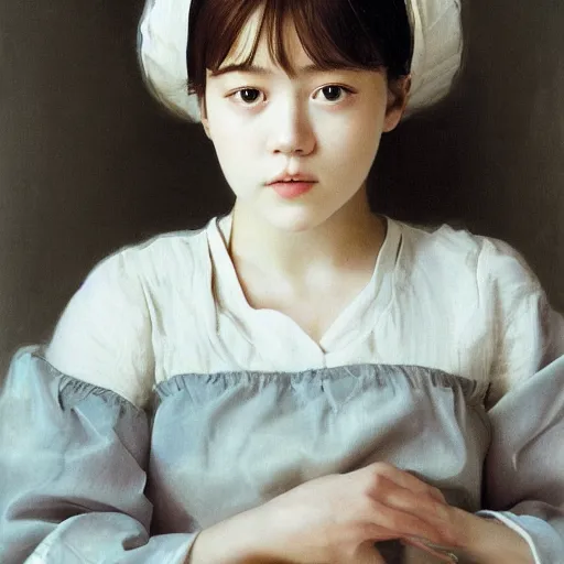 Image similar to a masterpiece portrait photo of a beautiful young girl who looks like a korean mary elizabeth winstead