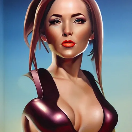 Image similar to retrofuturistic female android, painting by artgerm julie bell