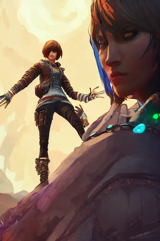 Image similar to A female necromancer floats above the ground, Apex Legends character Life is Strange digital illustration portrait gorgeous lighting, wide angle action dynamic portrait, perspective shot, art by Sam Spratt