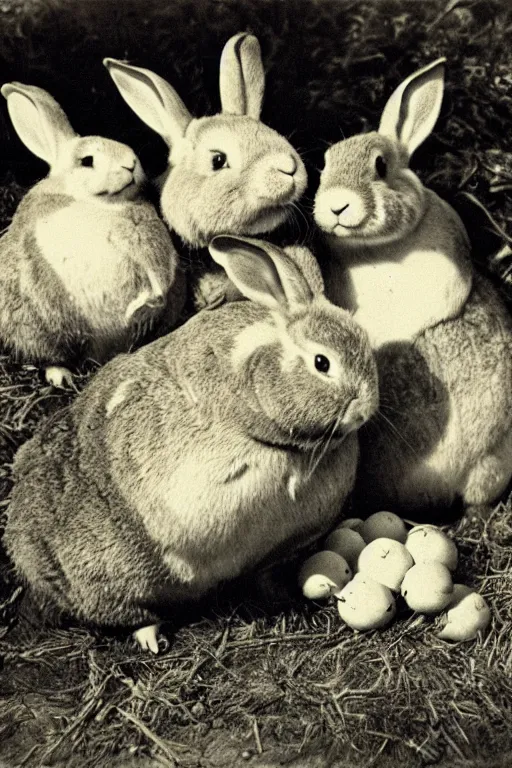 Image similar to fat rabbits with oranges vintage photograph