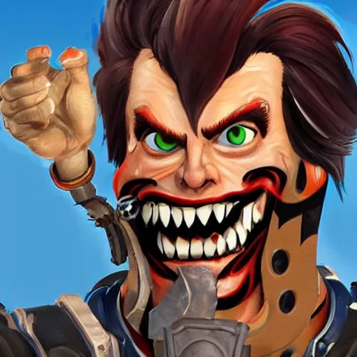 Prompt: jim carey as junkrat from overwatch