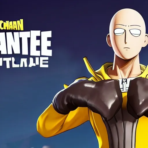 Image similar to one punch man in fortnite, character render, full body shot, highly detailed, in game render