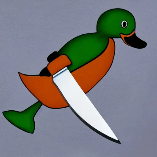 Prompt: a duck with a knife