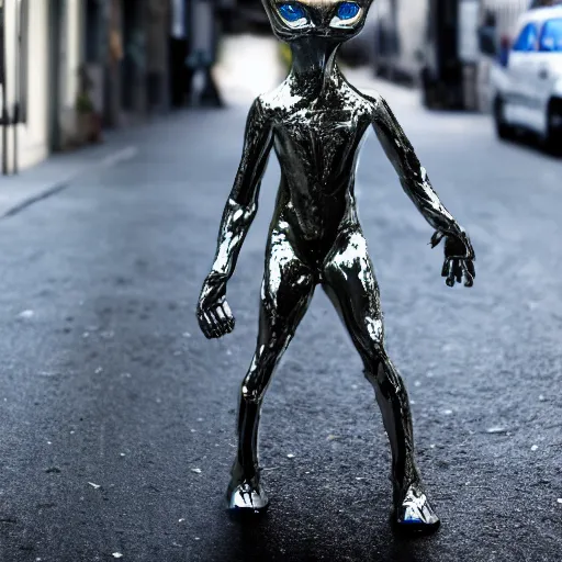 Prompt: a t - 1 0 0 0 cat made of liquid metal walking in the streets of new york city and frightening all the people around, volumetric lighting, sharp focus, ultra detailed, cgsociety - w 1 0 2 4 - n 8 - i