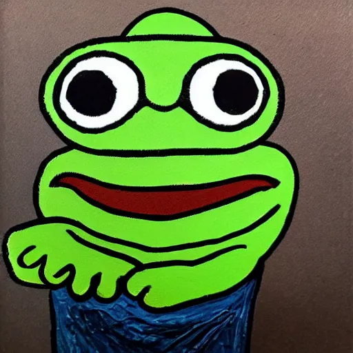 Prompt: Pepe frog art driving a car