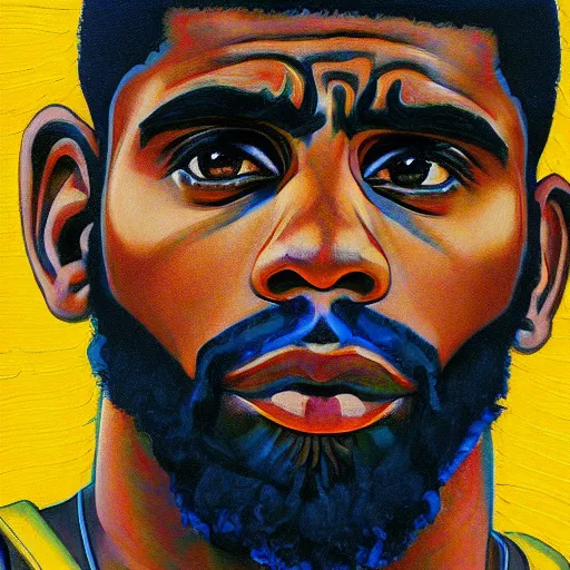 Image similar to guerrillero heroico, kyrie irving, oil on canvas by jim fitzpatrick and william sidney mount, digital art, trending on artstation