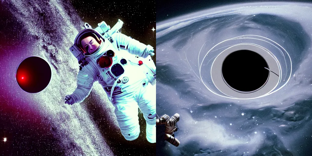 Prompt: an astronaut lost in space falling into a black hole