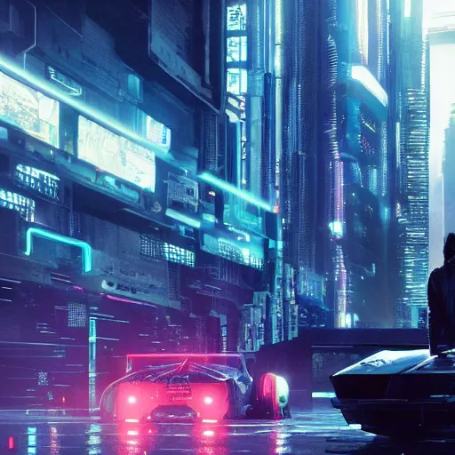Image similar to cyberpunk city, cyberpunk car lamborgini counatch, blade runner style, visual byoperator roger deakins, by neill blomkamp, elysium and altered carbon style, extreamly detailed, by ghost in the shell, by mamoru oshii