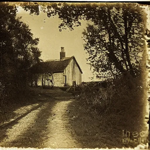 Prompt: isolated village that seems to be haunted, 1900s photograph