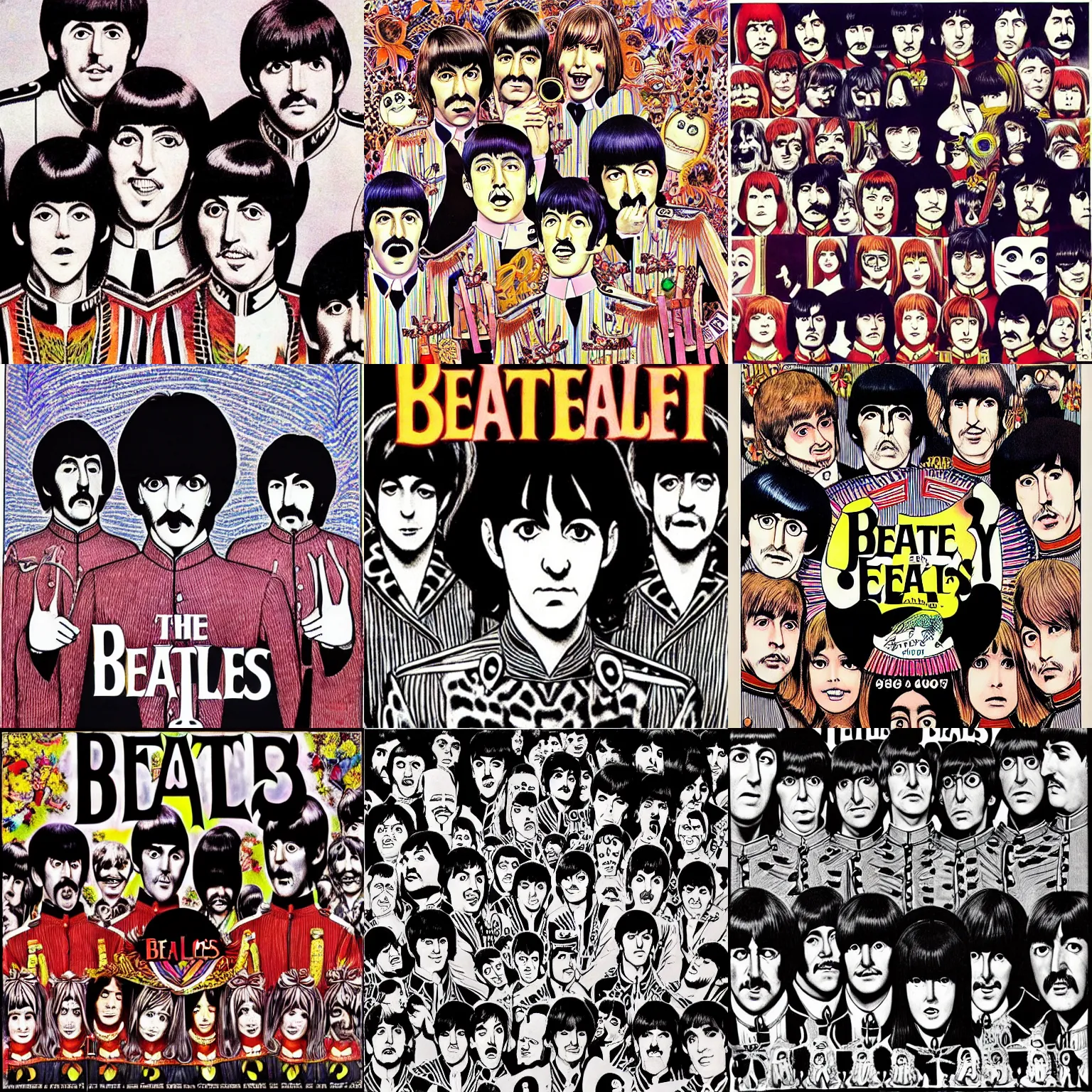 Prompt: the beatles sgt pepper's!!! by junji ito!!! lonely hearts club band ( 1 9 6 7 ) album cover!!!!!!!!!!!!!!!!!!!!!!!!!!!!!! by junji ito