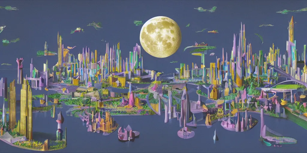 Image similar to fantasy city with moon by STEVEN HOLL trending on artsation