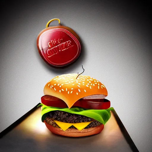 Image similar to cheeseburger as fine jewelry. 4 k, product lighting, dramatic lighting.