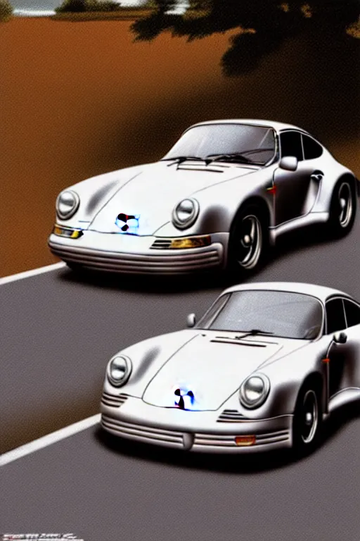 Image similar to porsche 9 5 9 sitting by the side of the road by syd mead