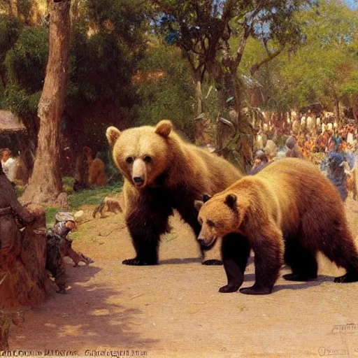 Image similar to a bear at a busy zoo, highly detailed painting by gaston bussiere, craig mullins, j. c. leyendecker